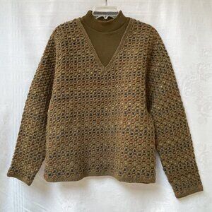 Vintage Jantzen Sweater Womens Medium Textured Geometric High Neck Virgin Wool